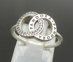 PANDORA 925 Silver - Vintage Interlocking Logo Circles Topaz Ring Sz 6 - RG24528 - $47.94