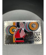 1984 Olympics Weightlifter USPS 40¢ Postage Stamp Lapel Pin Airmail - $374.09 MXN