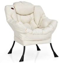 Upholstered Contemporary Cushioned Accent Chair with Side Pocket in Beige - $4,589.19 MXN