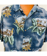 Batik Bay Aloha Hawaiian Shirt XL Blue Tiki Hut Palm Trees Leaves Island... - $39.99