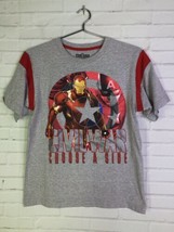 Marvel Boys L 14-16 Avengers Civil War Choose A Side Graphic T-Shirt Gray Red - $11.77