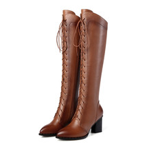 Women Knee High Boots Cow Genuine Leather Brown Black High Heels Long Boot Desig - £120.47 GBP