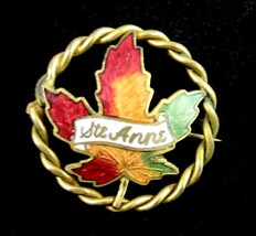 Ste Anne Tri Colored Enamel Maple Leaf Pin Vintage Brooch Canada, Goldtone - £11.98 GBP