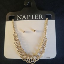 Vtg Napier Silver Tone Double Row Linked Loop Necklace and Earrings New on Card - £18.12 GBP