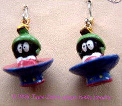 Funky Marvin Martian EARRINGS-Looney Tunes Ufo Alien Mini Figure Costume Jewelry - £7.80 GBP