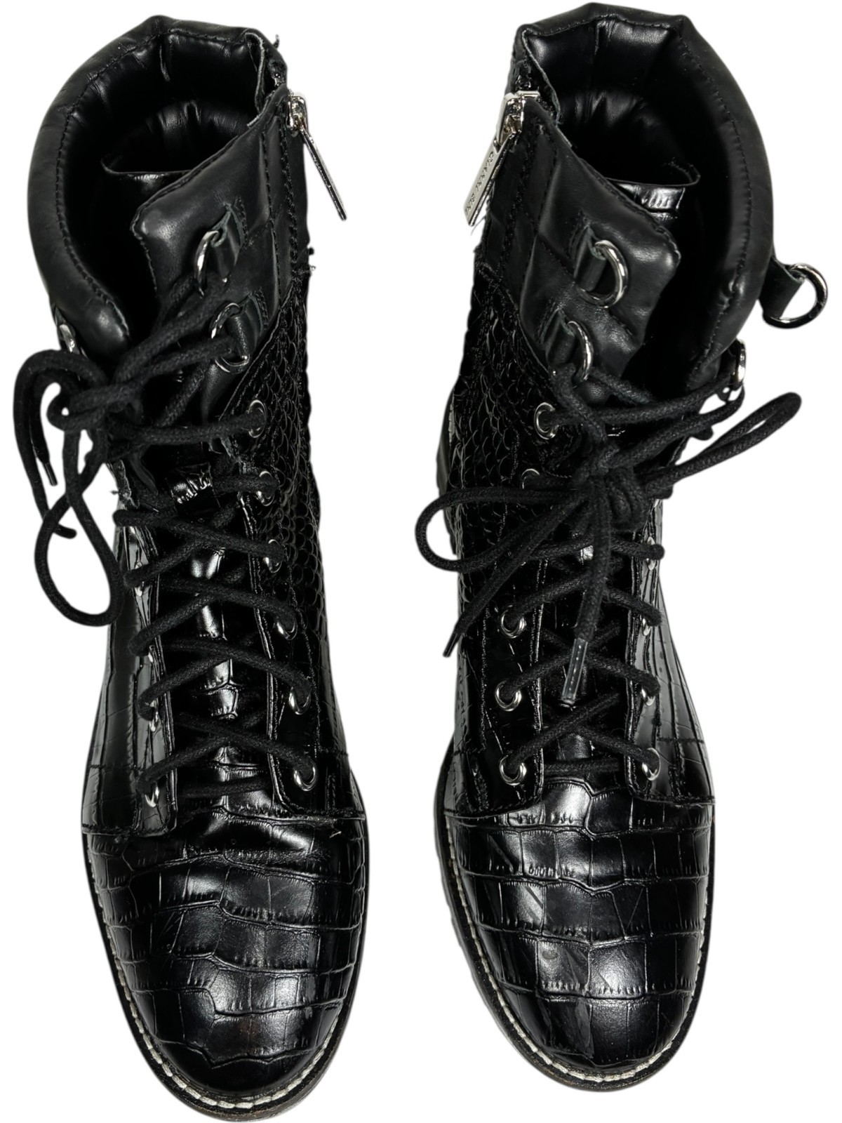 Gianni Bini women's Croc Embossed Black Leather Zip Lace-up Combat Boots size 8M Item image 6