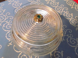 Prince Matchabelli Ribbed Dish with Green Jeweled Crown On Lid-Vintage - £23.59 GBP