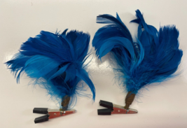 Lot of 2 Clip On Dark Blue Turquoise Beaded Peacock Ornaments Christmas Feather - £19.77 GBP