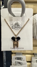 Disney Parks Mickey Mouse Ears Cubic Zirconia Letter H Gold Color Necklace NEW