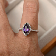 2.50Ct Marquise Cut Amethyst Diamond Halo Engagement Ring 14K White Gold Finish - £117.72 GBP