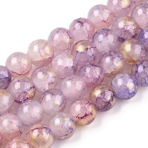 50 Crackle Glass Beads 8mm Purple Gold Mixed Ombre Bulk Jewelry Supplies Mix - £4.74 GBP