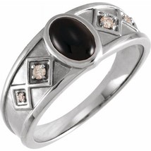 Sterling Silver Onyx and Diamond Ring - £288.73 GBP+