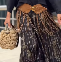 ZARA BNWT 2025. CAMEL LEATHER FRINGED CUMMERBUND BELT SASH. 1736/208/704 - $1,761.33 MXN