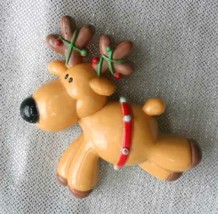 Super Cute Festive Russ Christmas Happy Reindeer Brooch 1990s vintage 2&quot; - £10.14 GBP