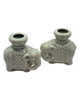Celadon Green Ceramic Elephant-Shaped Candle Holders Pair Vintage China - $46.43 CAD