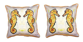 Pair of Betsy Drake Gold Sea Horses Small Pillows 12 X 12 - £55.38 GBP