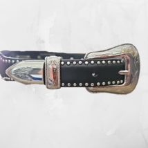 Nocona Black Leather Belt Square Silver Conchos Size 24" image 4
