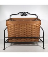 Longaberger Newspaper Basket With Wrought Iron Stand Divided Plastic Pro... - £98.08 GBP