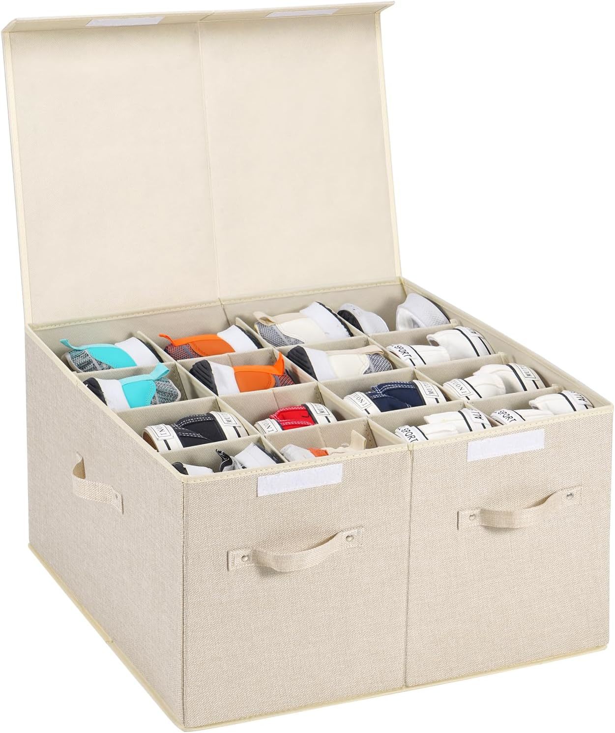 Large Shoe Storage Box Fits 16 Pairs, Shoe Organizer For Closet With, Cream - $38.98