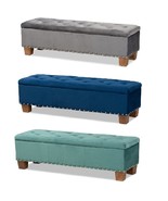 Padded Velvet Ottoman Storage Bed Bench Button-Tufted Nail Head Teal Blu... - $330.06 CAD
