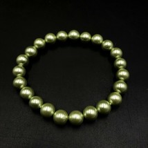 Green Shell Pearl 8x8 mm Beaded Stretch Adjustable Bracelet SB-136 - £9.45 GBP
