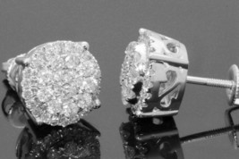 14K White Gold Plated 1 Ct MENS/WOMENS 10mm Cubic Zirconia Unisex Earring Studs - £62.86 GBP