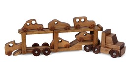 Car Carrier Wood Toy - Tractor Trailer Truck W 6 Wooden Cars Amish Handmade Usa - £189.03 GBP