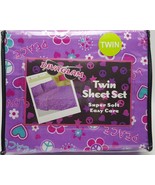 Girls Twin Sheet Set Pink Purple Hearts Love Peace Teen 3pc New Soft Eas... - £15.45 GBP