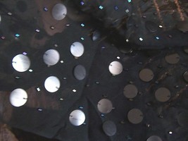 6″ X 42″ Black Silk Chiffon Fabric Hand Beaded &amp; Paillette Dangling Sequins Trim - £12.78 GBP