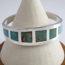 Vintage Mexican Silver Hinged Turquoise  Inlaid Bracelet - $94.05