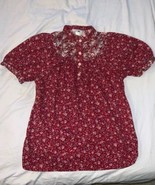 Shirts By Cracker Vintage Calico Prairie Red Floral Blouse Size 11 Juniors - $14.84