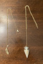 Lot 2 Necklaces Gold Tone Feather Crystal Stone Arrow Long Boho - £13.23 GBP