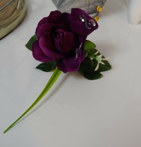 Artificial Mardi Gras Silk Purple Rose,Diamante,Wedding Groom Buttonhole... - £9.83 GBP+