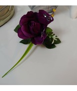 Artificial Mardi Gras Silk Purple Rose,Diamante,Wedding Groom Buttonhole... - £9.49 GBP+