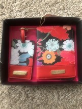 New Trina Turk Luggage Tag &amp; Passport Cover Holder Red Black Floral Flowers - $23.36