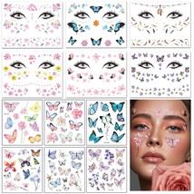 12 Sheets Face Temporary Tattoo Stickers for Eye Forehead Face Body Butterflies  - £12.50 GBP