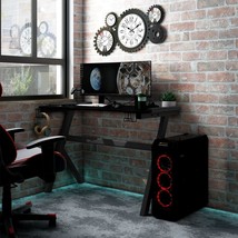 Gaming Desk LED with Y Shape Black 90x60x75 cm - £121.54 GBP