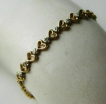 925 Silver Gold Plated Simulated Diamond   Heart Chain Link Tennis 7&quot; Bracelet - £166.69 GBP