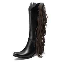 Western Cowboy Fringes Tassels Winter Boots For Women Rivets Punk Rock Studded C - £61.63 GBP