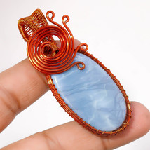 Blue Opal Gemstone Fashion Wire Wrapped Handcrafted Pendant Copper 2.70&quot; SA 1409 - £3.97 GBP