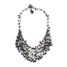 Midnight Black Waterfall Beaded Stone Statement Necklace - £18.31 GBP