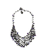 Midnight Black Waterfall Beaded Stone Statement Necklace - £17.90 GBP