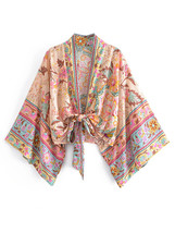 Boho Vintage Floral Print Beach Summer Short Kimono Cover Up Batwing Sleeves - £18.57 GBP