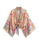 Boho Vintage Floral Print Beach Summer Short Kimono Cover Up Batwing Sle... - £18.43 GBP