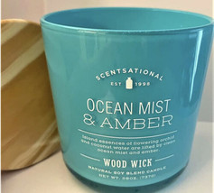 Scentsational Ocean Mist &amp; Amber Natural Soy Blend Candle 26 oz W/ Wood Wick - £29.70 GBP