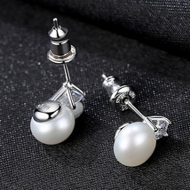 South Korea Pearl Earrings S925 Sterling Silver Simple Freshwater Pearl Zircon-E - £17.52 GBP