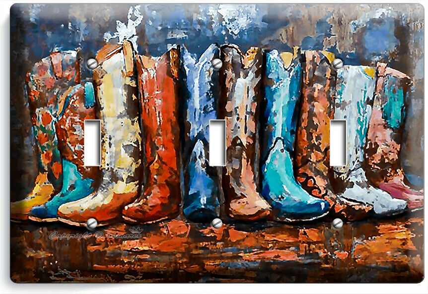 TEXAS COUNTRY WESTERN RUSTIC COWBOY BOOTS 3 GANG LIGHT SWITCH WALL PLATES DECOR