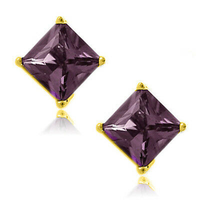 Alexandrite Square Princess Cut CZ Crystal YGP 925 Sterling Silver Stud Earrings - $17.32 - $19.30