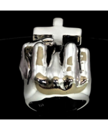 Big Sterling Silver Atheist ring Fist with Cross as middle finger Anti C... - $210.54 CAD