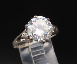 925 Silver - Vintage Three Stone Solitaire Cubic Zirconia Ring Sz 7 - RG... - $35.22